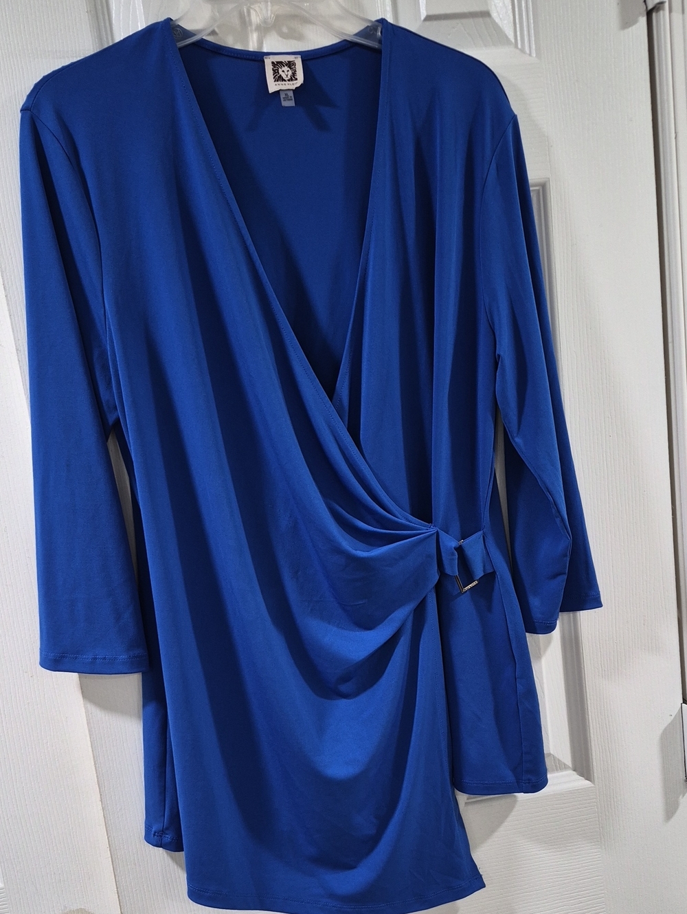Anne Klein Cobalt Blue Draped Wrap Tunic with Side Knot Detail